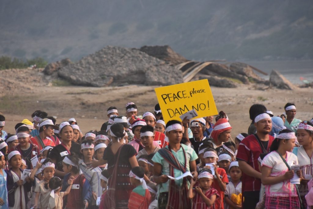 Group protesting for peace and no dams